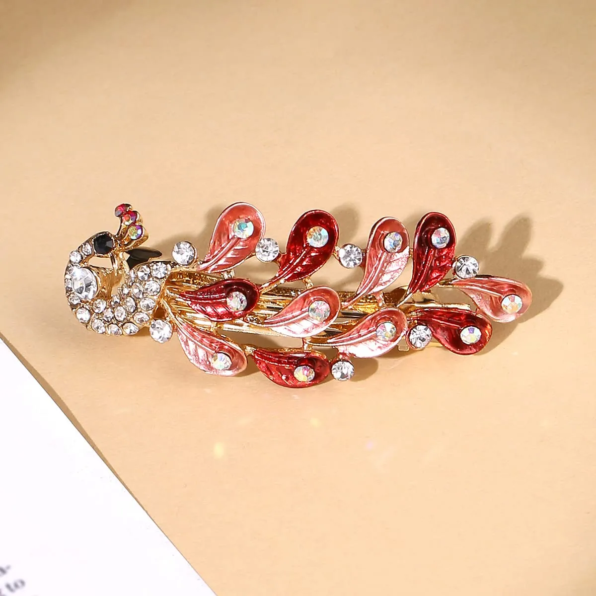 Yellow Chimes Hair Clips for Women Girls Barrette Hair Clips for Women Hair Accessories for Women Peacock Clips for Women Red Crystal French Barrette Hair Clips for Women and Girls Gift For Women & Girls