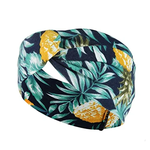 Yellow Chimes Head Bands for Girls Headbands for Women Fabric Leafy Printed Blue/Green Headband Hair Accessories for Women and Girls