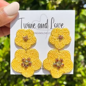 Yellow Flower Beaded Earrings