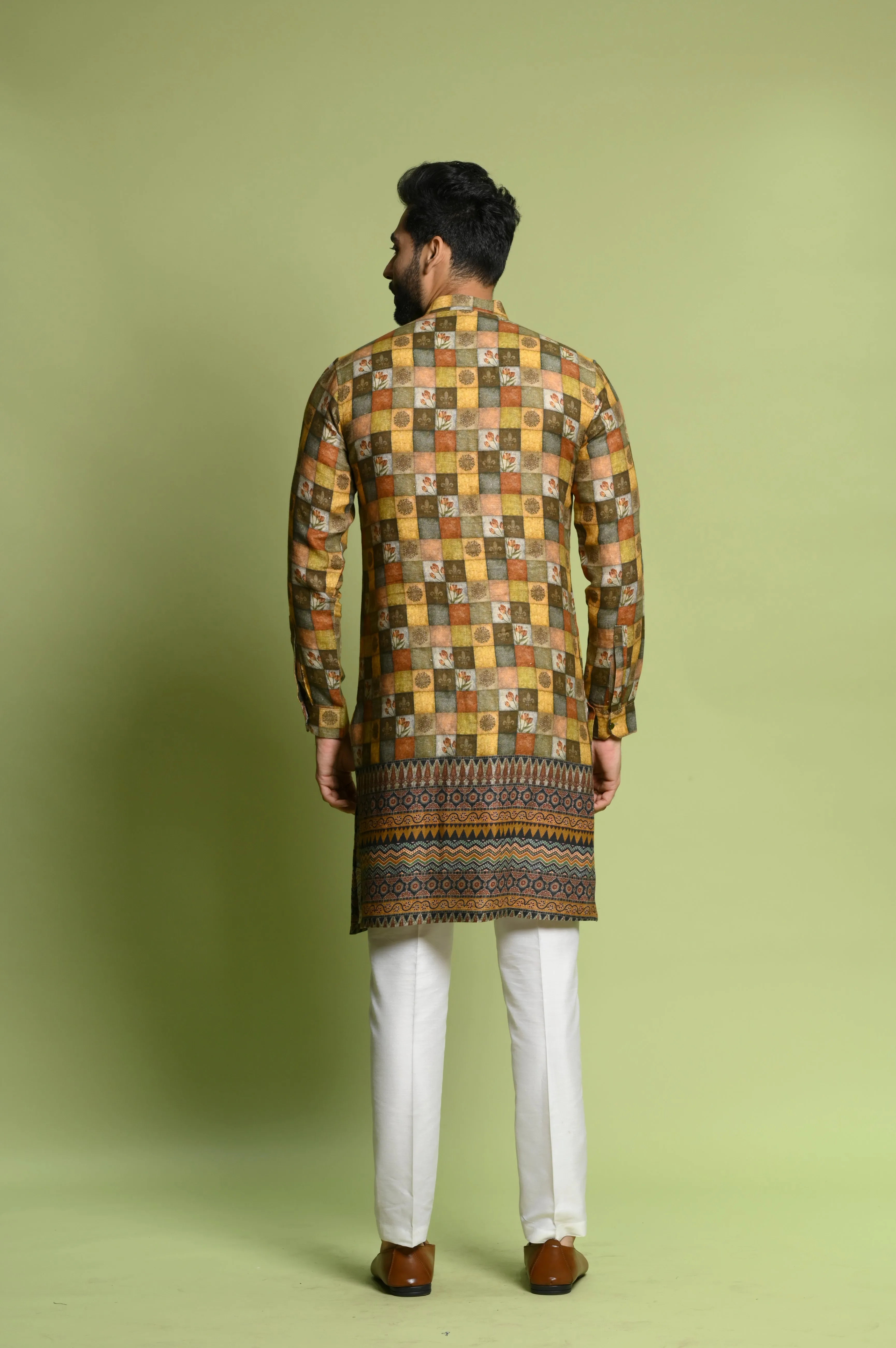 Yellow Linen Kurta Top in Digital Prints