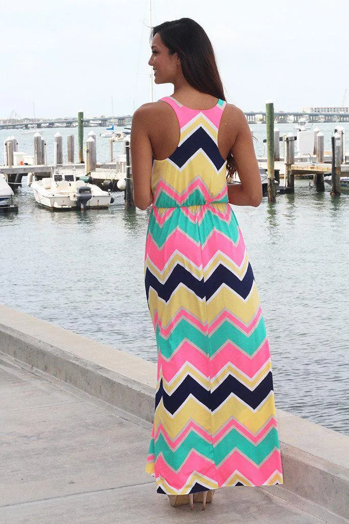 Yellow Multi Color Chevron Maxi Dress