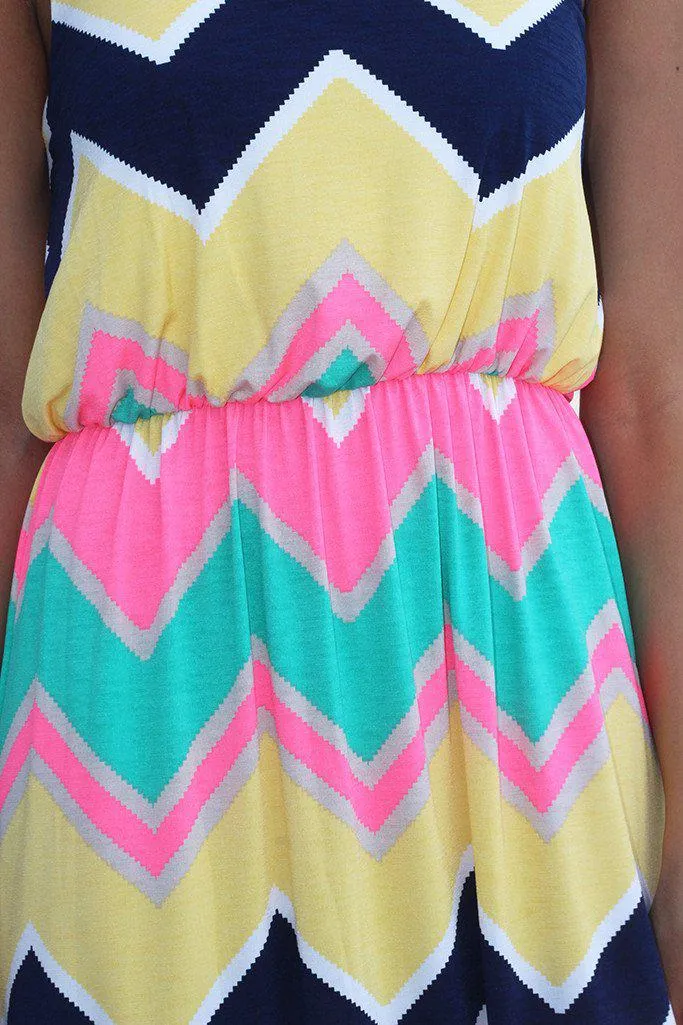 Yellow Multi Color Chevron Maxi Dress