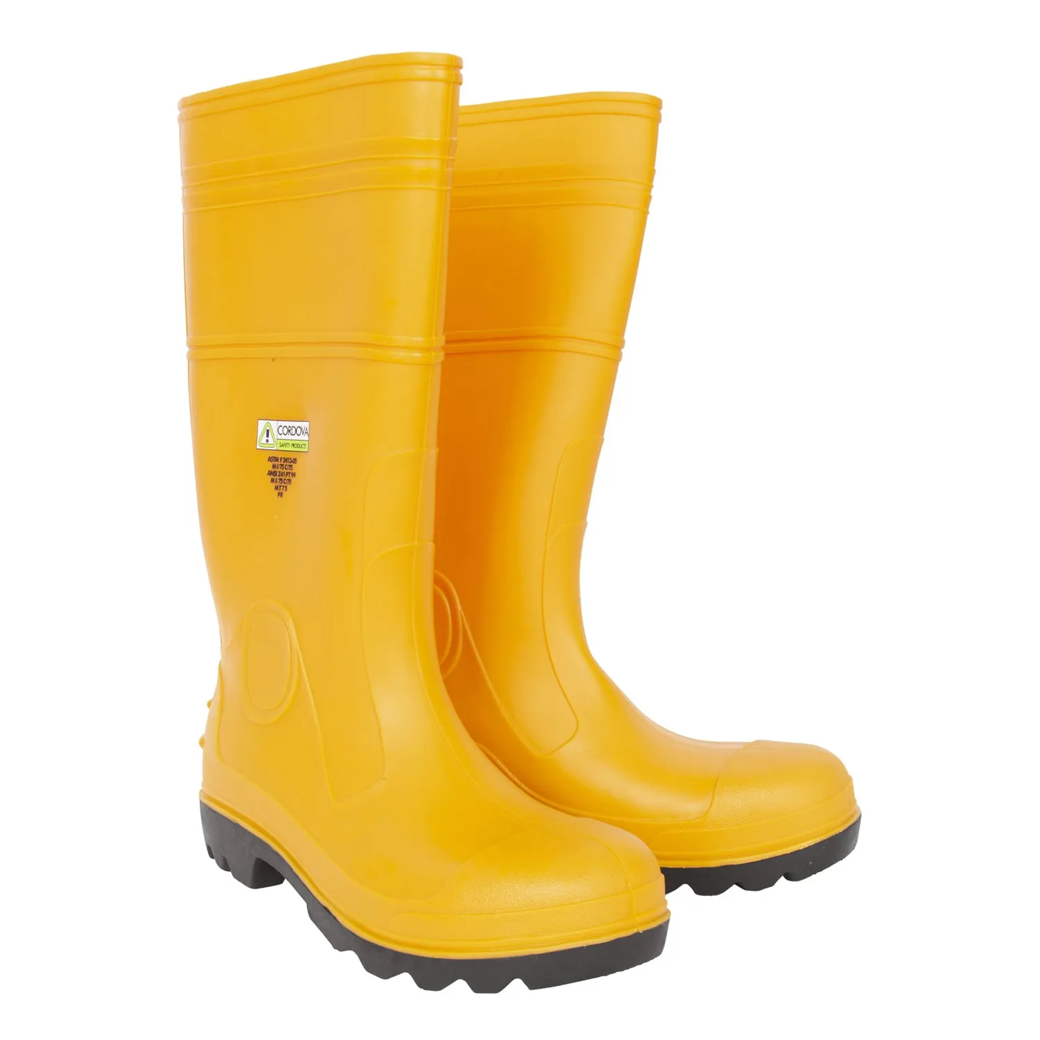 Yellow PVC Boots with Black PVC Sole, EVA Insole, Steel Toe & Midsole, Cotton Lined, 16-Inch Length