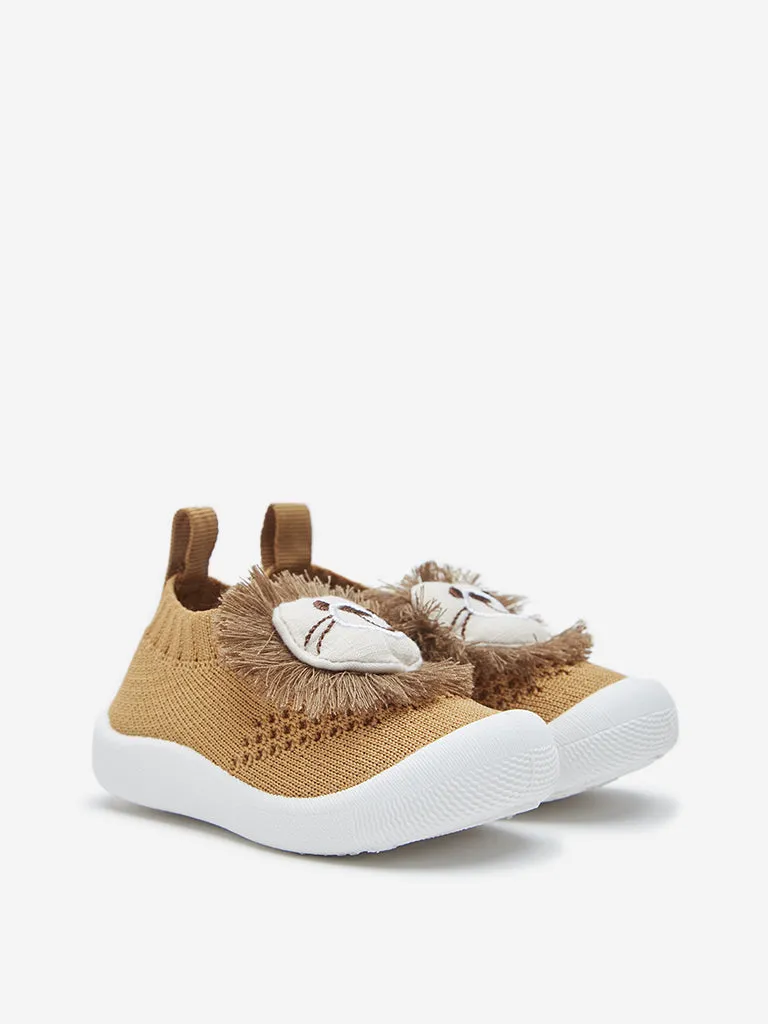 Yellow Tan Bear Applique Slip-On Shoes