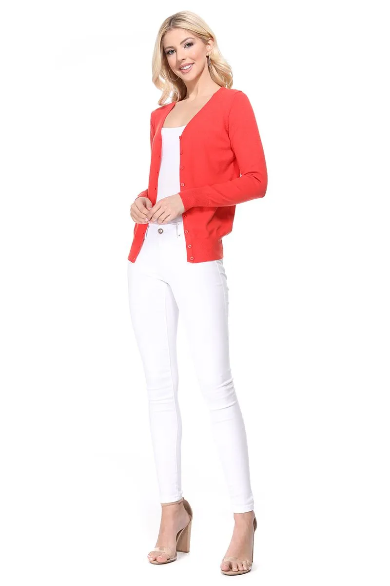 YEMAK Women's Long Sleeve V-Neck Button Down Soft Knit Cardigan Sweater MK5178 (S-XL)