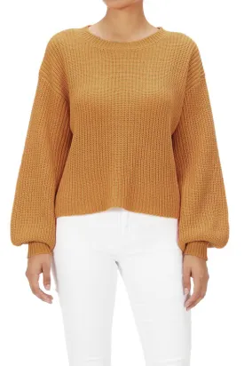 Yemak Women's Wide Puff Sleeve Waffle Knit Sweater Pullover Top MK3654