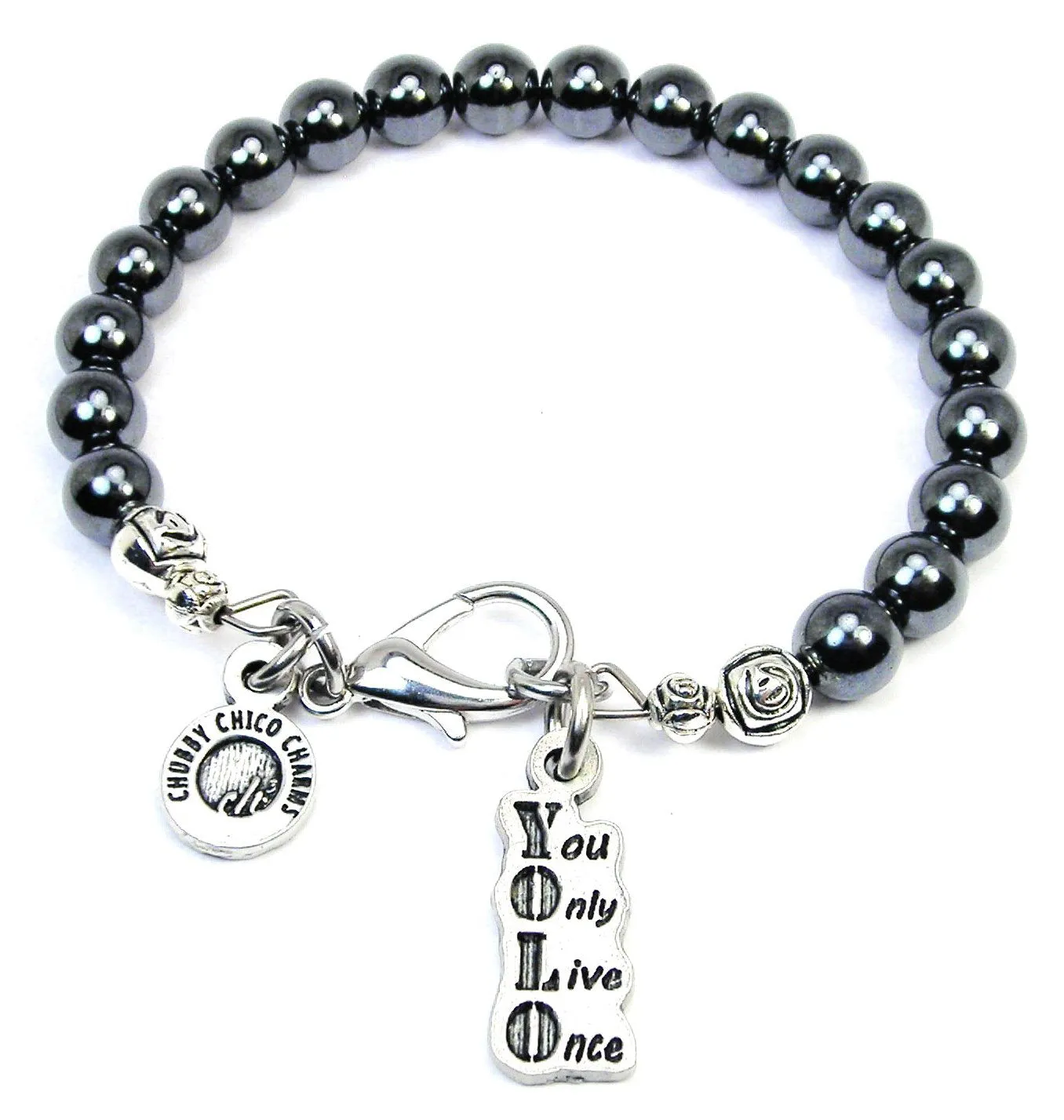 YOLO You Only Live Once Hematite Glass Bracelet