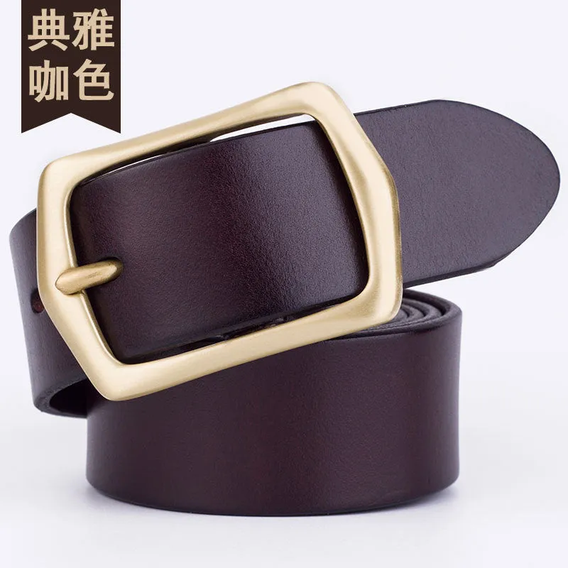 Youth Pin Buckle Casual Pure Copper First Layer Pants Belt Men's Leather Belt