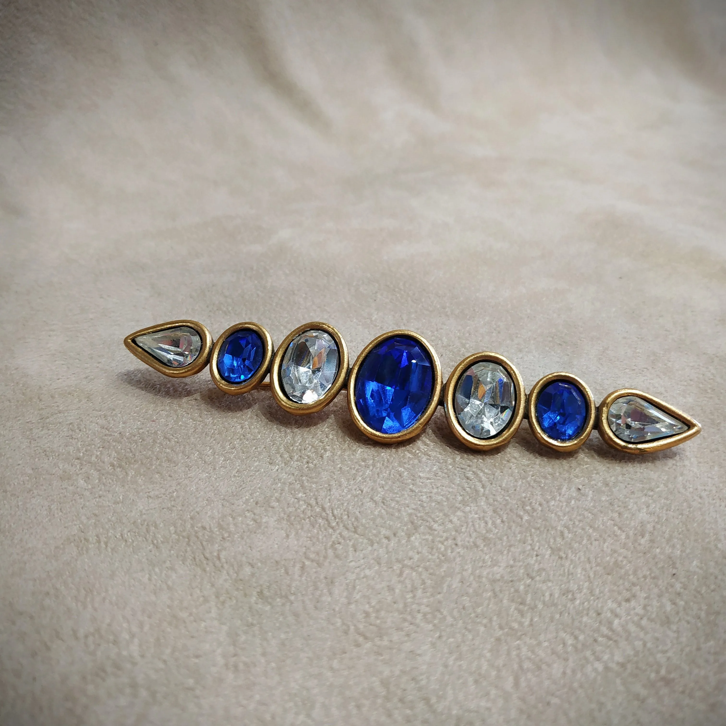 Yves Saint Laurent Gold  Blue Bar brooch vintage YSL