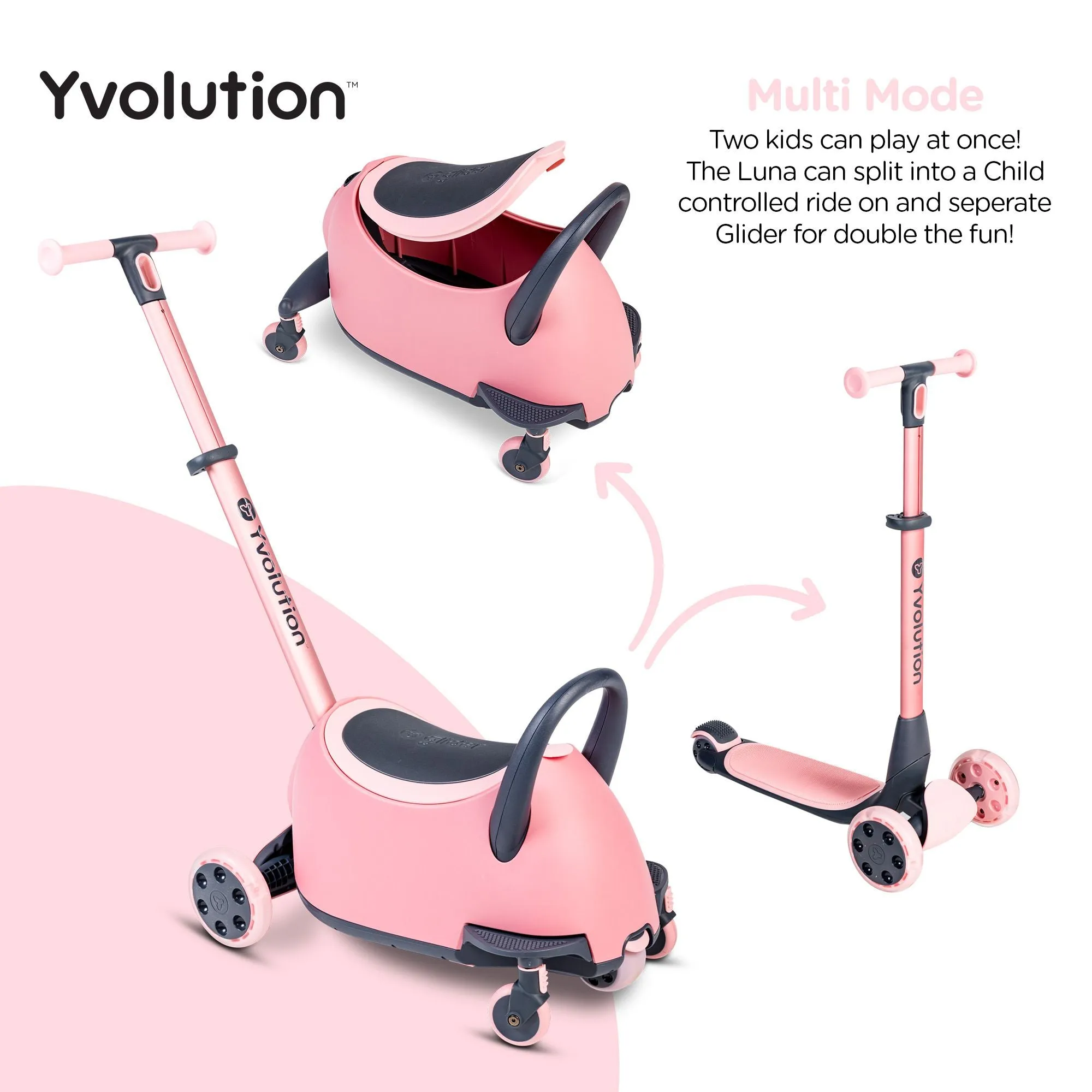 Yvolution Y Glider Luna 5In1 Kids Scooter Pink