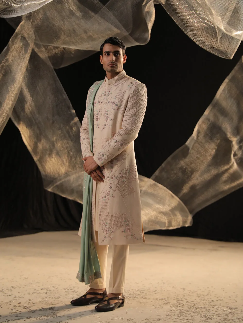 Zardozi Work Sherwani With Hand Embroidered Work