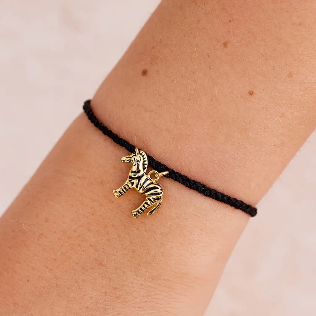 Zebra Charm Bracelet - Black - Gold