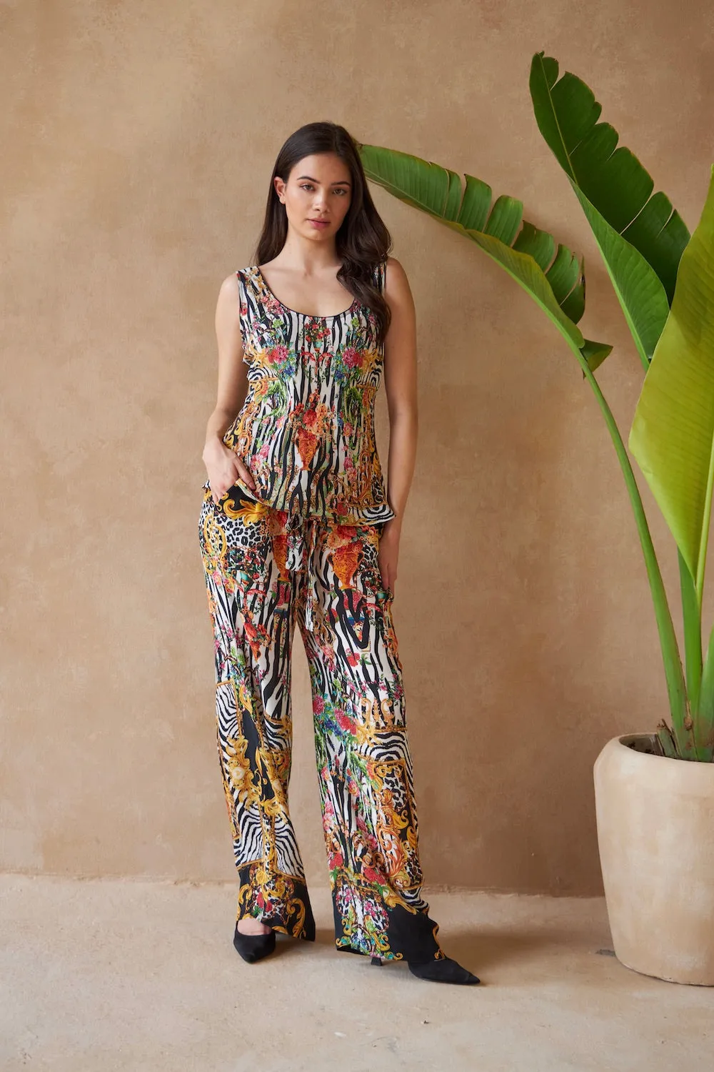 Zebra Multicolour Larch Wide Leg Silk Pants