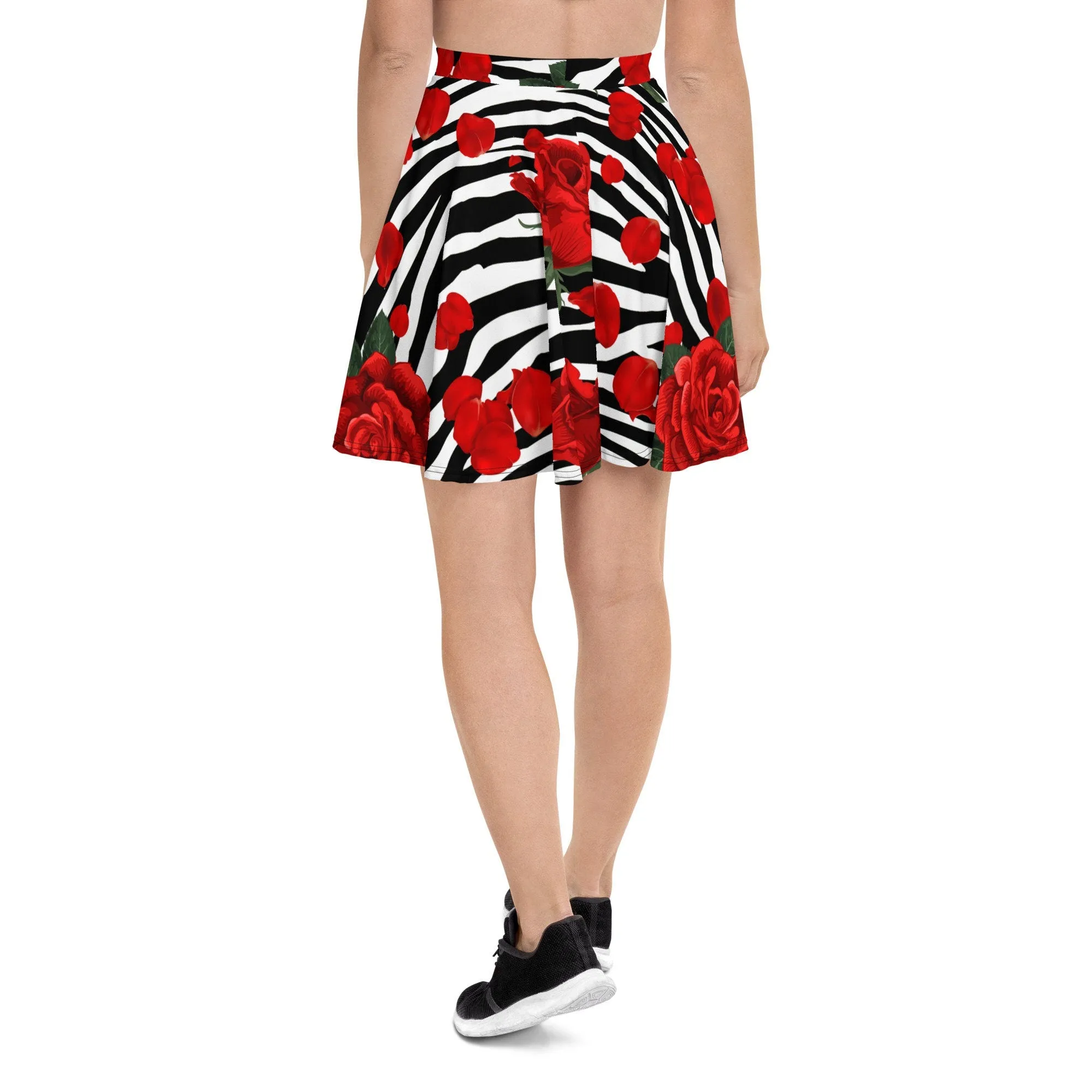 ZEBRA PRINT RED ROSES SKATER SKIRT