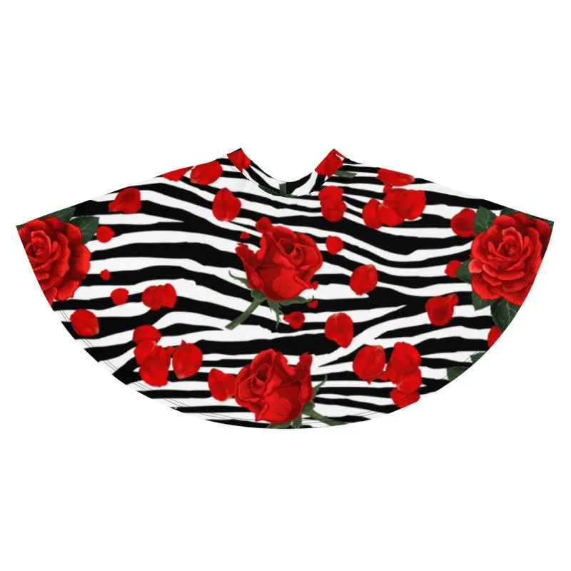 ZEBRA PRINT RED ROSES SKATER SKIRT