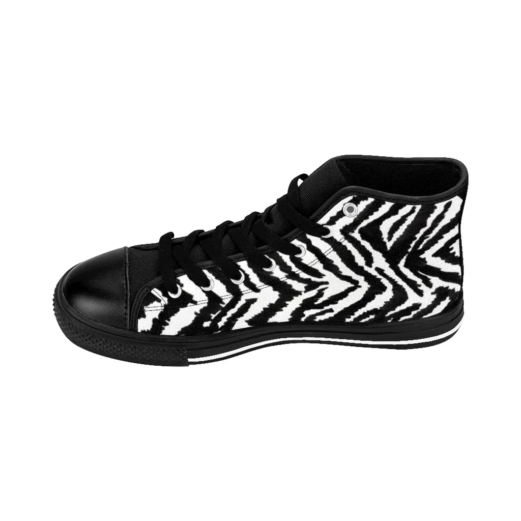 Zebra Women's Sneakers, Striped Animal Print Designer High-top Sneakers Tennis Shoes