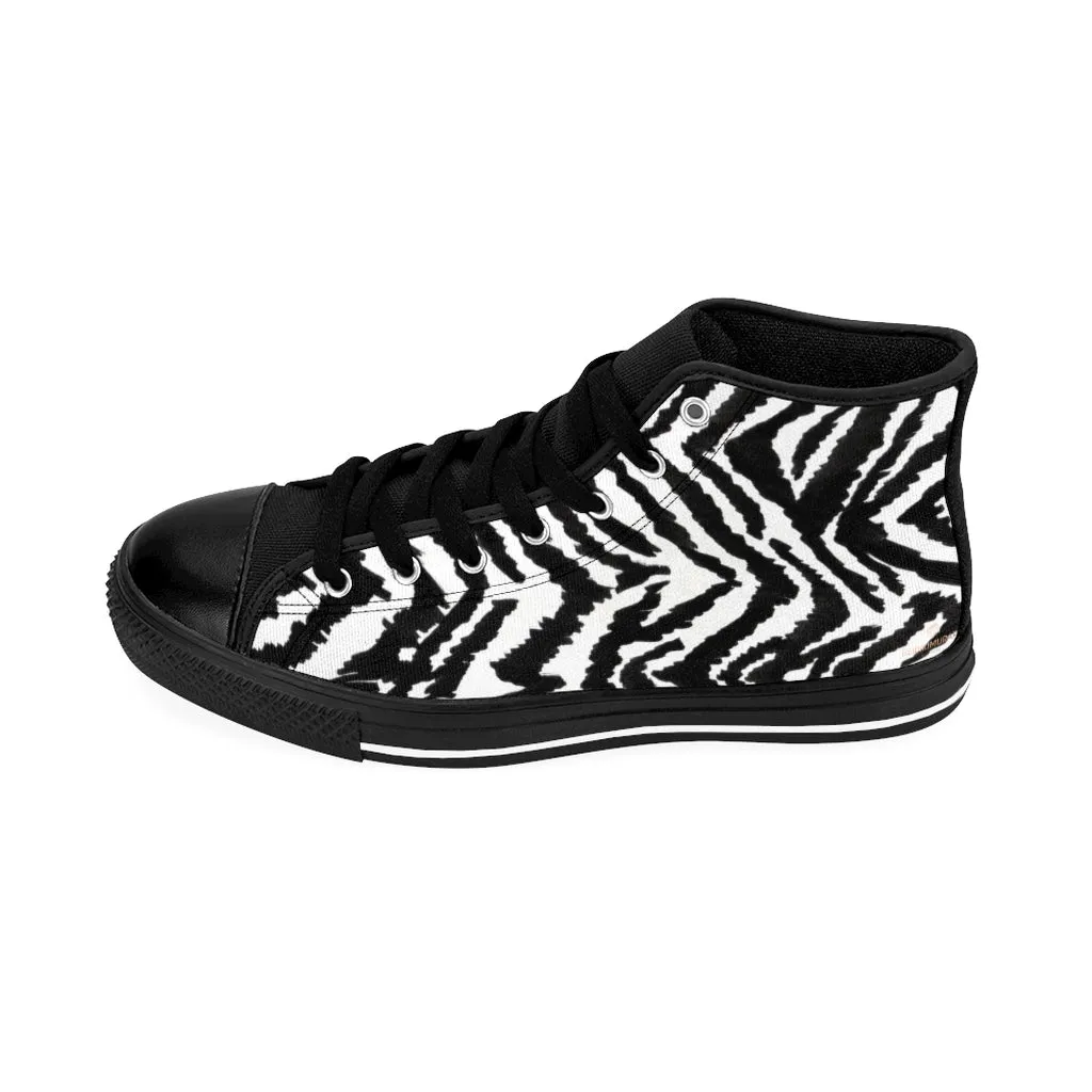 Zebra Women's Sneakers, Striped Animal Print Designer High-top Sneakers Tennis Shoes