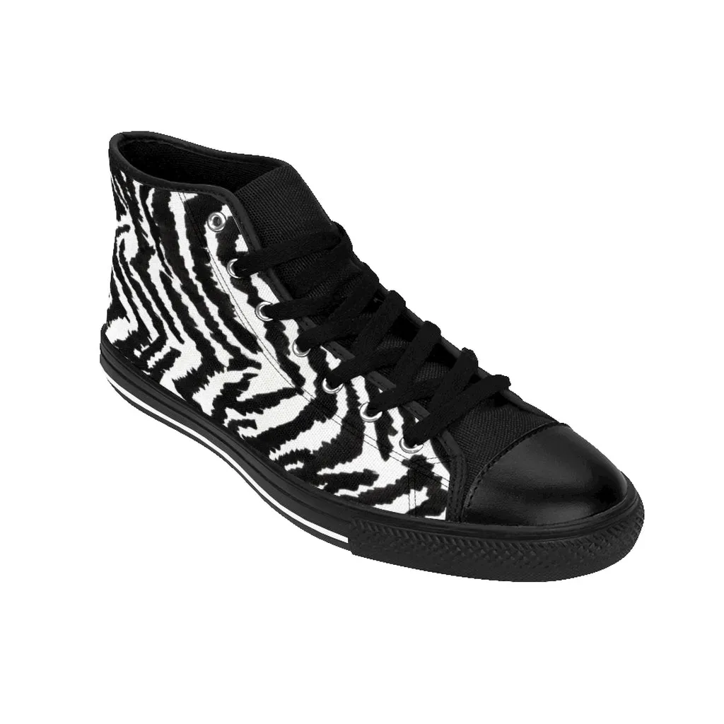 Zebra Women's Sneakers, Striped Animal Print Designer High-top Sneakers Tennis Shoes