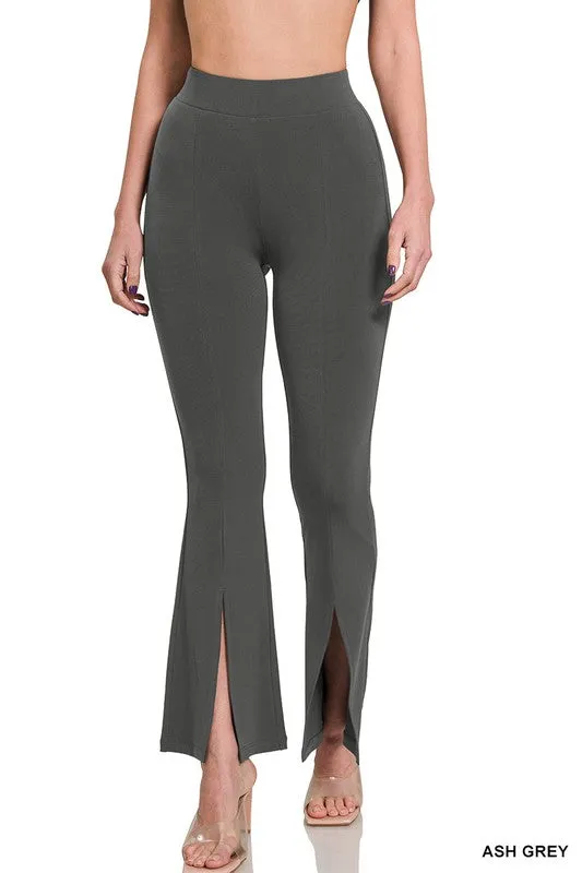 Zenana Ash Grey High Rise Front Slit Pants