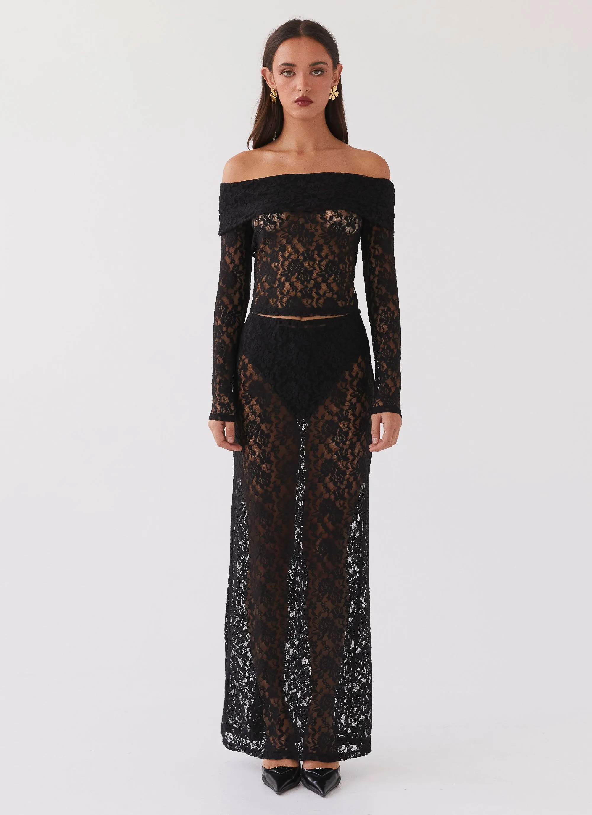 Zephyra Lace Maxi Skirt - Black