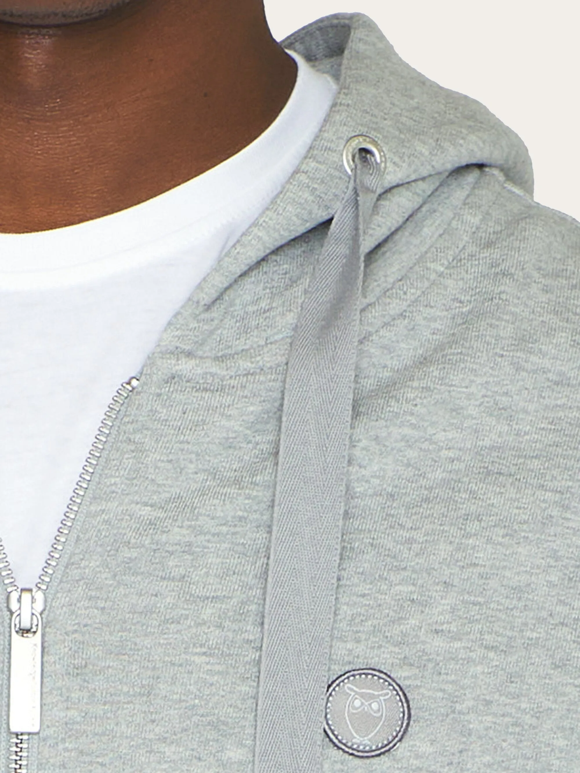 Zip hood kangaroo badge sweat - Grey Melange