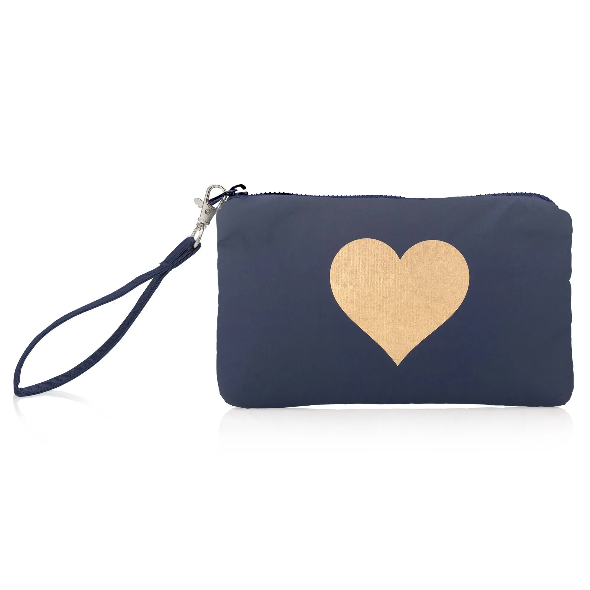 Zip Wristlet in Navy with Gold Heart